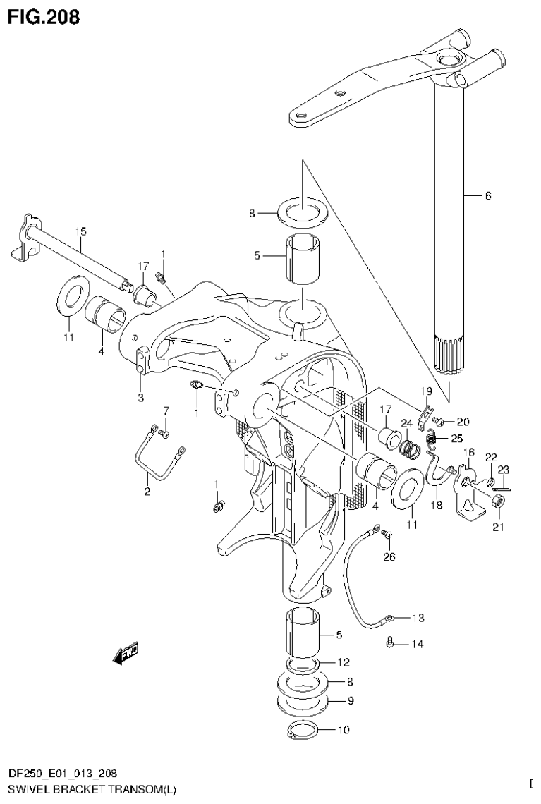 Suzuki DF200T, DF200Z, DF225T, DF225Z, DF250T, DF250Z SWIVEL BRACKET TRANSOM(L) (DF200T E40) parts diagram